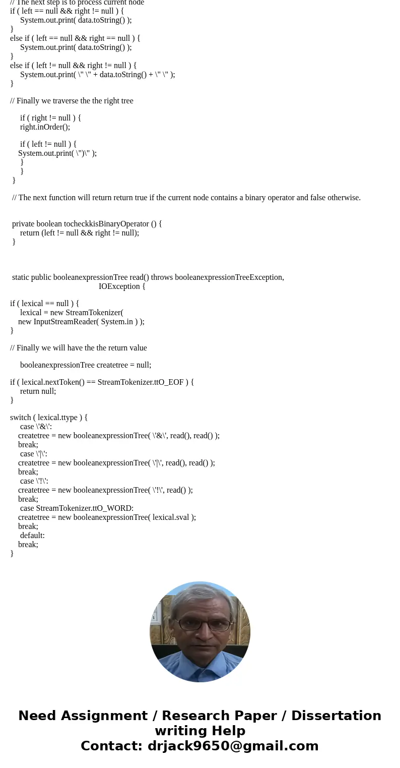 In Java I am trying to create an operand tree for a boolean expression. It should take input from the user such as ttO and creates a tree where t stands for tru