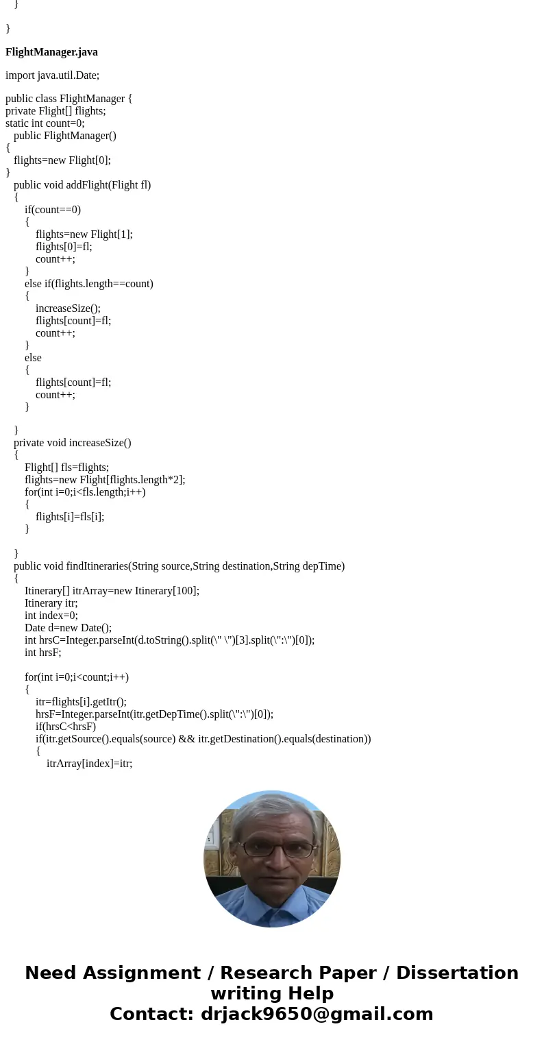 Java: Q1: [FlightSearchEngine Mini-Project] Create a FlightManager class. This class will store instances of the Flight class, and support generating a list of 