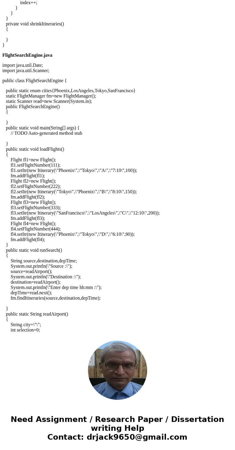 Java: Q1: [FlightSearchEngine Mini-Project] Create a FlightManager class. This class will store instances of the Flight class, and support generating a list of 