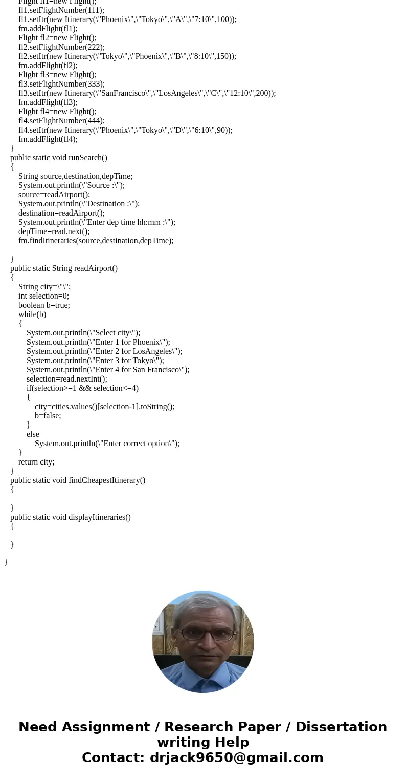 Java: Q1: [FlightSearchEngine Mini-Project] Create a FlightManager class. This class will store instances of the Flight class, and support generating a list of 