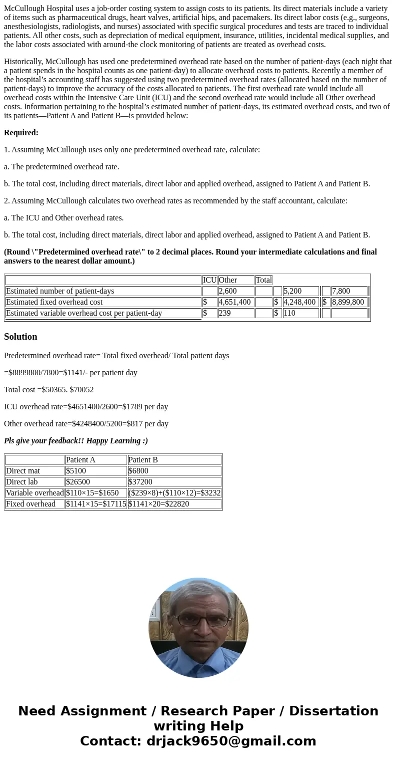 McCullough Hospital uses a job-order costing system to assign costs to its patients. Its direct materials include a variety of items such as pharmaceutical drug