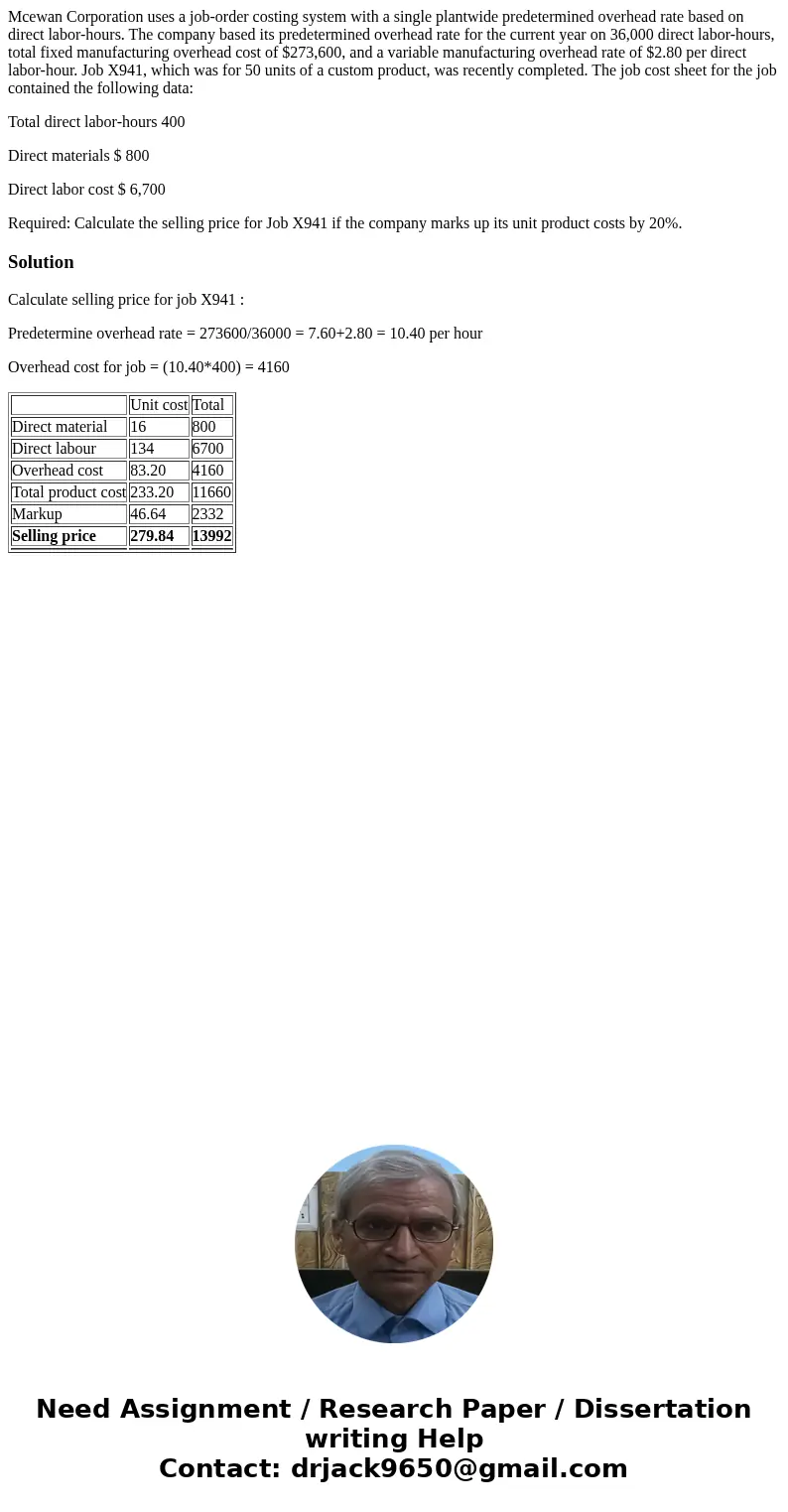 Mcewan Corporation uses a job-order costing system with a single plantwide predetermined overhead rate based on direct labor-hours. The company based its predet Mcewan Corporation uses a job-order costing system with a single plantwide predetermined overhead rate based on direct labor-hours. The company based its predet