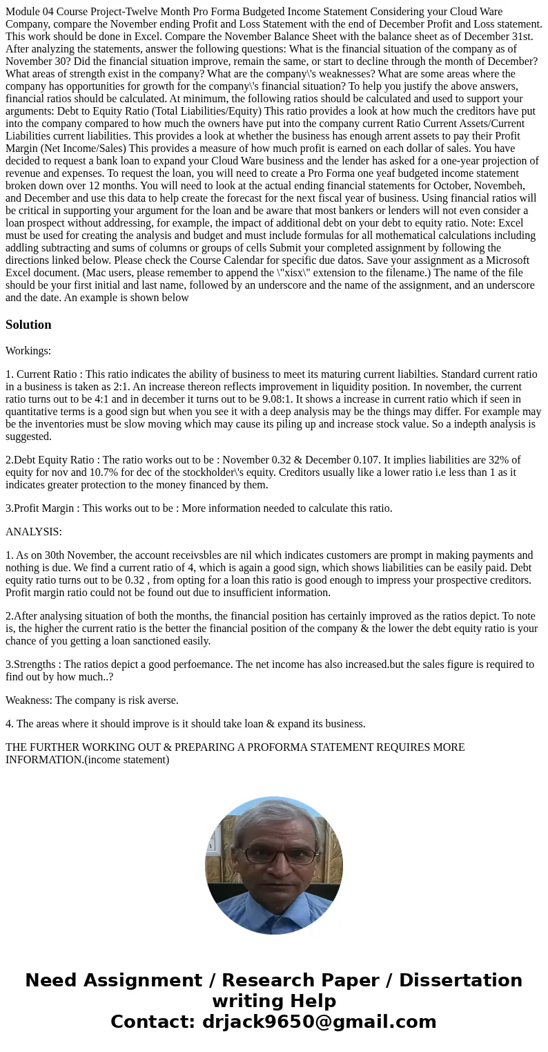  Module 04 Course Project-Twelve Month Pro Forma Budgeted Income Statement Considering your Cloud Ware Company, compare the November ending Profit and Loss Stat