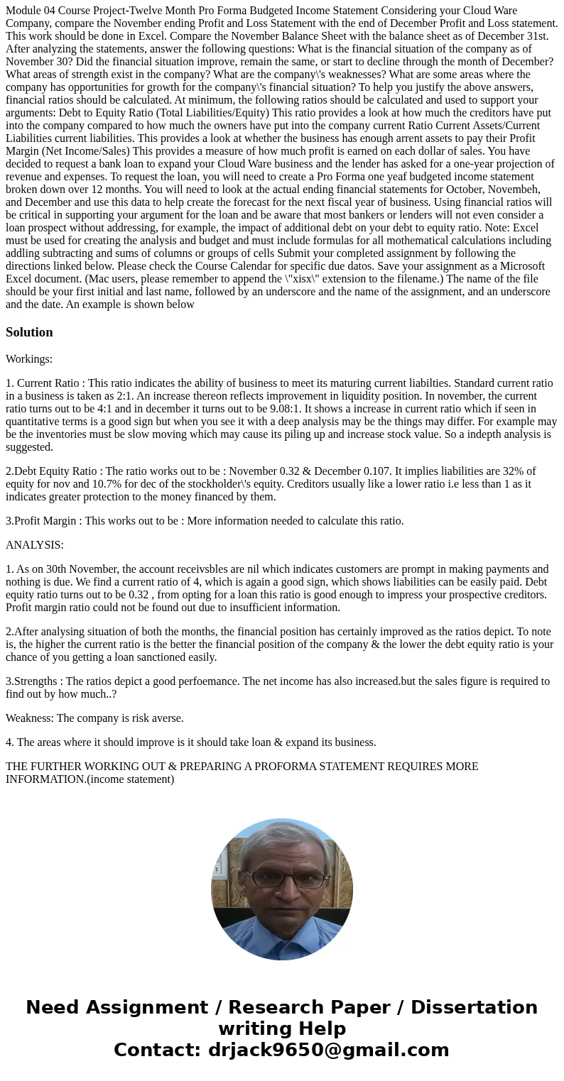  Module 04 Course Project-Twelve Month Pro Forma Budgeted Income Statement Considering your Cloud Ware Company, compare the November ending Profit and Loss Stat