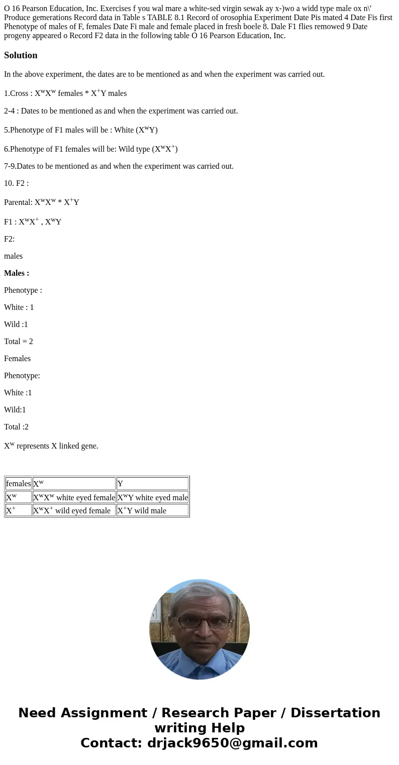  O 16 Pearson Education, Inc. Exercises f you wal mare a white-sed virgin sewak ay x-)wo a widd type male ox n\' Produce gemerations Record data in Table s TABL