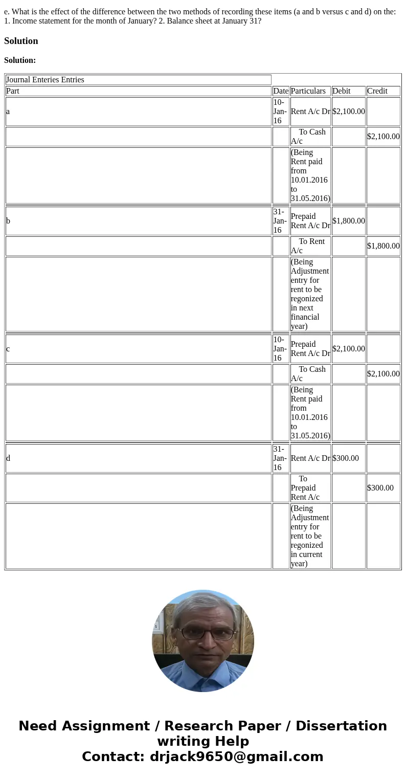 On January 10, 2016, Jeanco paid $2,100 rent for a storage facility for the period from January 10 through May 31. The rent charge is $450 per month. Use the ho
