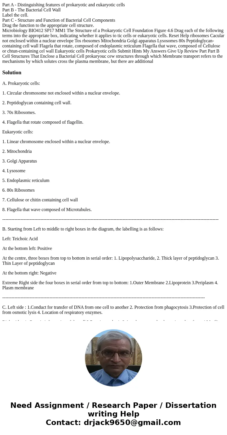 Part A - Distinguishing features of prokaryotic and eukaryotic cells Part B - The Bacterial Cell Wall Label the cell. Part C - Structure and Function of Bacteri Part A - Distinguishing features of prokaryotic and eukaryotic cells Part B - The Bacterial Cell Wall Label the cell. Part C - Structure and Function of Bacteri