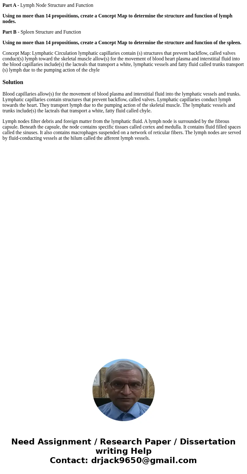 Part A - Lymph Node Structure and Function Using no more than 14 propositions, create a Concept Map to determine the structure and function of lymph nodes. Part Part A - Lymph Node Structure and Function Using no more than 14 propositions, create a Concept Map to determine the structure and function of lymph nodes. Part