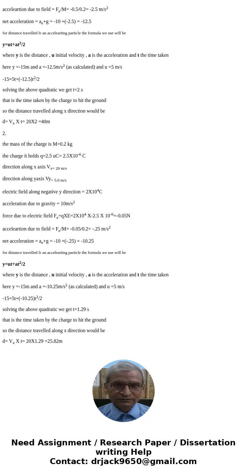 please answer the follwing questions 1- a particles of mass .20 kg and charge 25.0micro c has an intial velocity of 20.0 m/s in the x- direction and 5.0 m/s in 