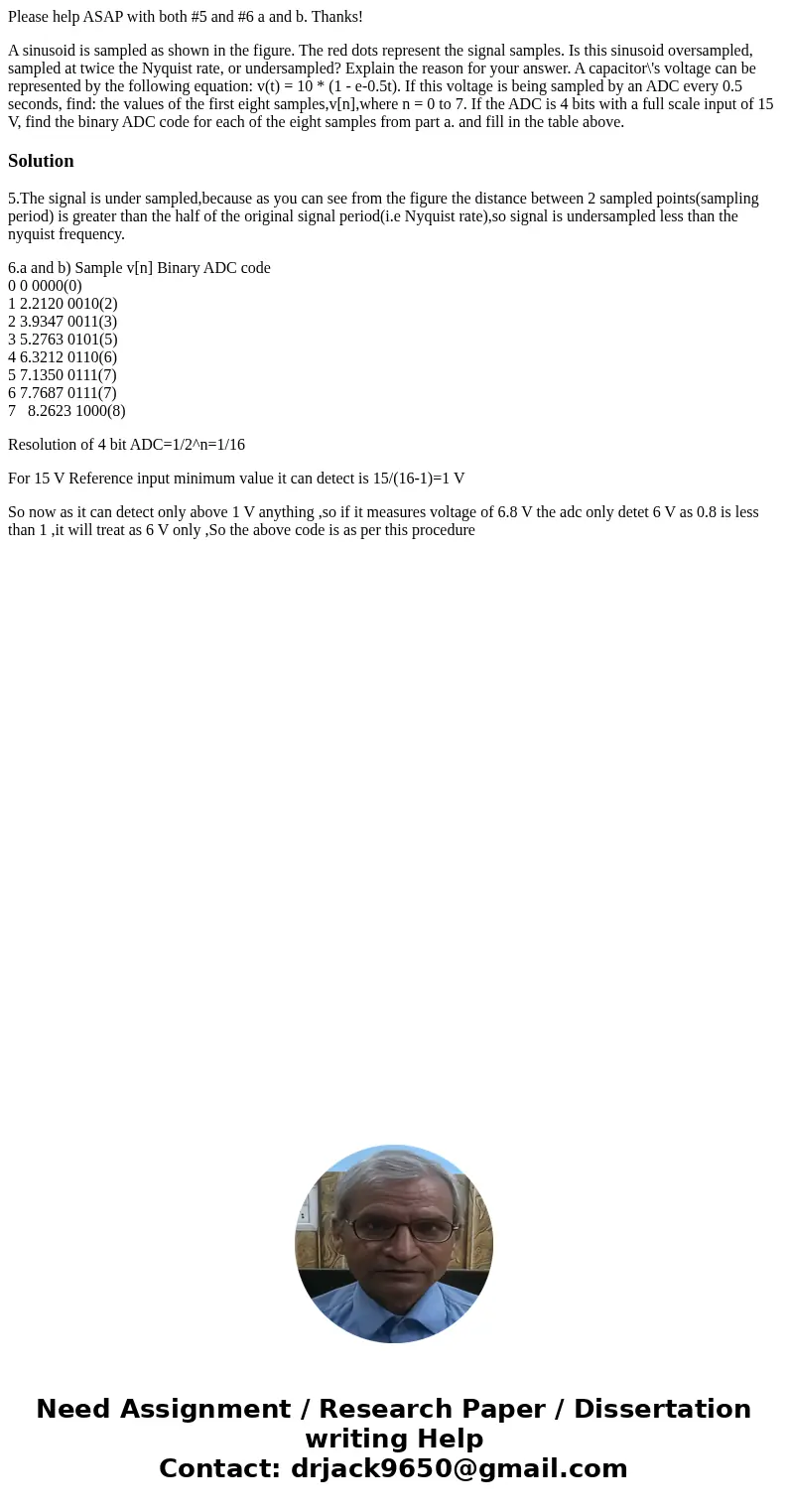 Please help ASAP with both #5 and #6 a and b. Thanks! A sinusoid is sampled as shown in the figure. The red dots represent the signal samples. Is this sinusoid  Please help ASAP with both #5 and #6 a and b. Thanks! A sinusoid is sampled as shown in the figure. The red dots represent the signal samples. Is this sinusoid