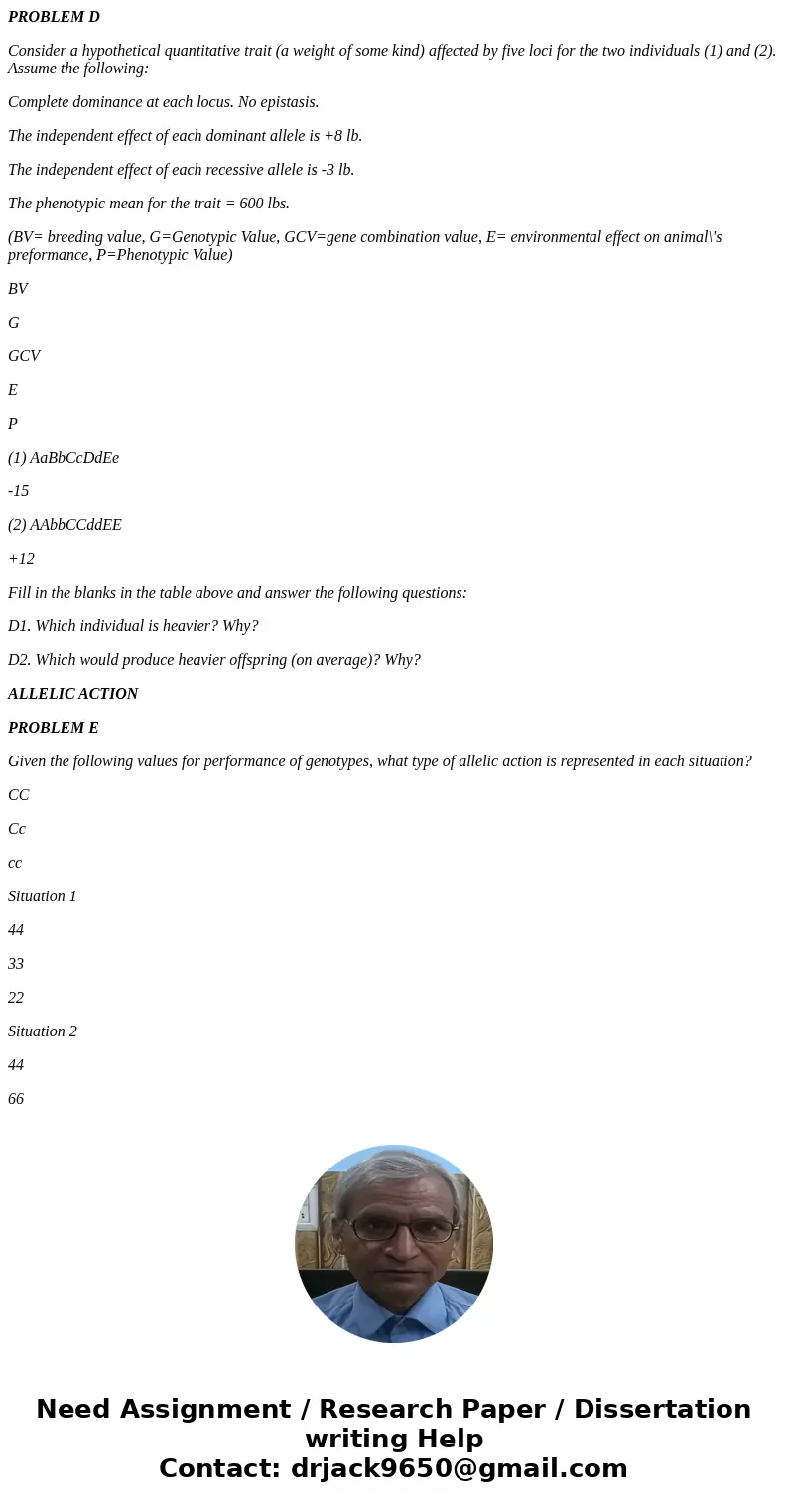 PROBLEM D Consider a hypothetical quantitative trait (a weight of some kind) affected by five loci for the two individuals (1) and (2). Assume the following: Co PROBLEM D Consider a hypothetical quantitative trait (a weight of some kind) affected by five loci for the two individuals (1) and (2). Assume the following: Co