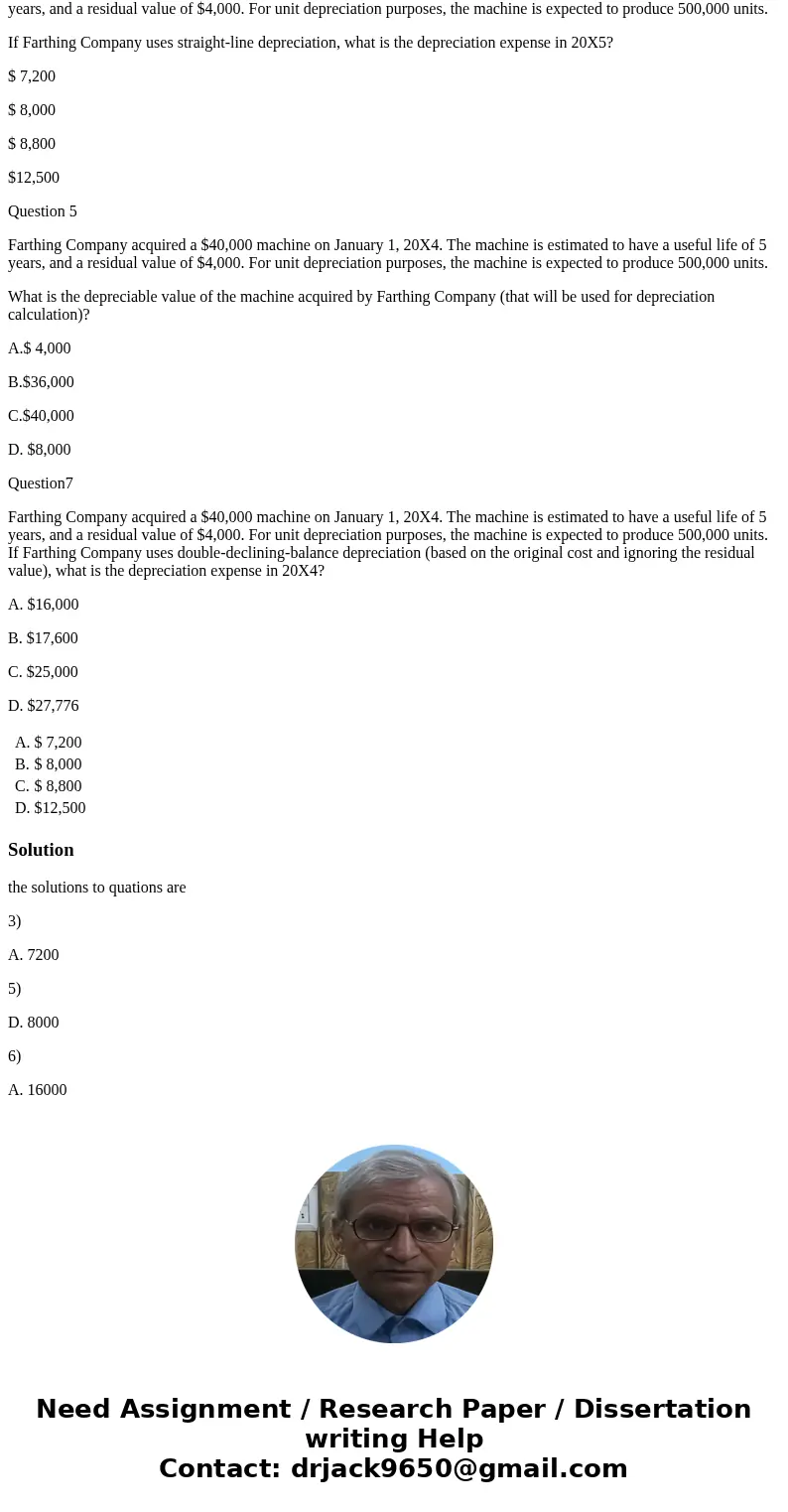 Question 3 Farthing Company acquired a $40,000 machine on January 1, 20X4. The machine is estimated to have a useful life of 5 years, and a residual value of $4 Question 3 Farthing Company acquired a $40,000 machine on January 1, 20X4. The machine is estimated to have a useful life of 5 years, and a residual value of $4
