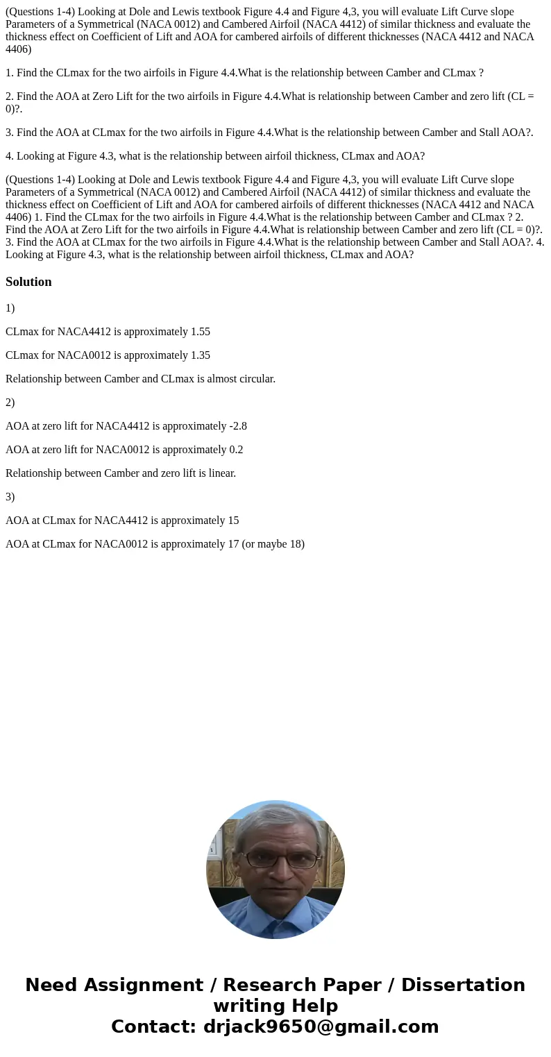 (Questions 1-4) Looking at Dole and Lewis textbook Figure 4.4 and Figure 4,3, you will evaluate Lift Curve slope Parameters of a Symmetrical (NACA 0012) and Cam (Questions 1-4) Looking at Dole and Lewis textbook Figure 4.4 and Figure 4,3, you will evaluate Lift Curve slope Parameters of a Symmetrical (NACA 0012) and Cam