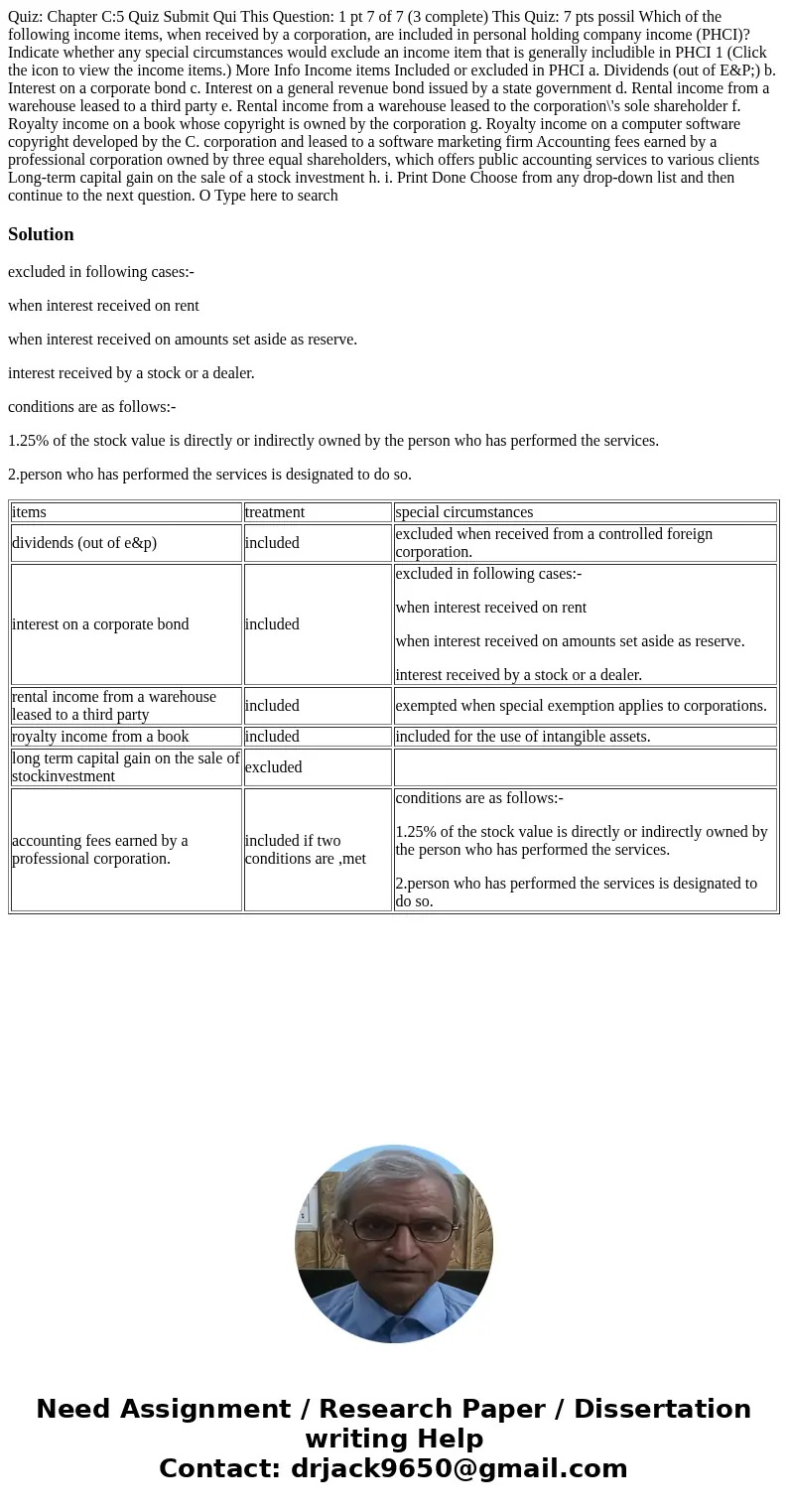 Quiz: Chapter C:5 Quiz Submit Qui This Question: 1 pt 7 of 7 (3 complete) This Quiz: 7 pts possil Which of the following income items, when received by a corpo  Quiz: Chapter C:5 Quiz Submit Qui This Question: 1 pt 7 of 7 (3 complete) This Quiz: 7 pts possil Which of the following income items, when received by a corpo