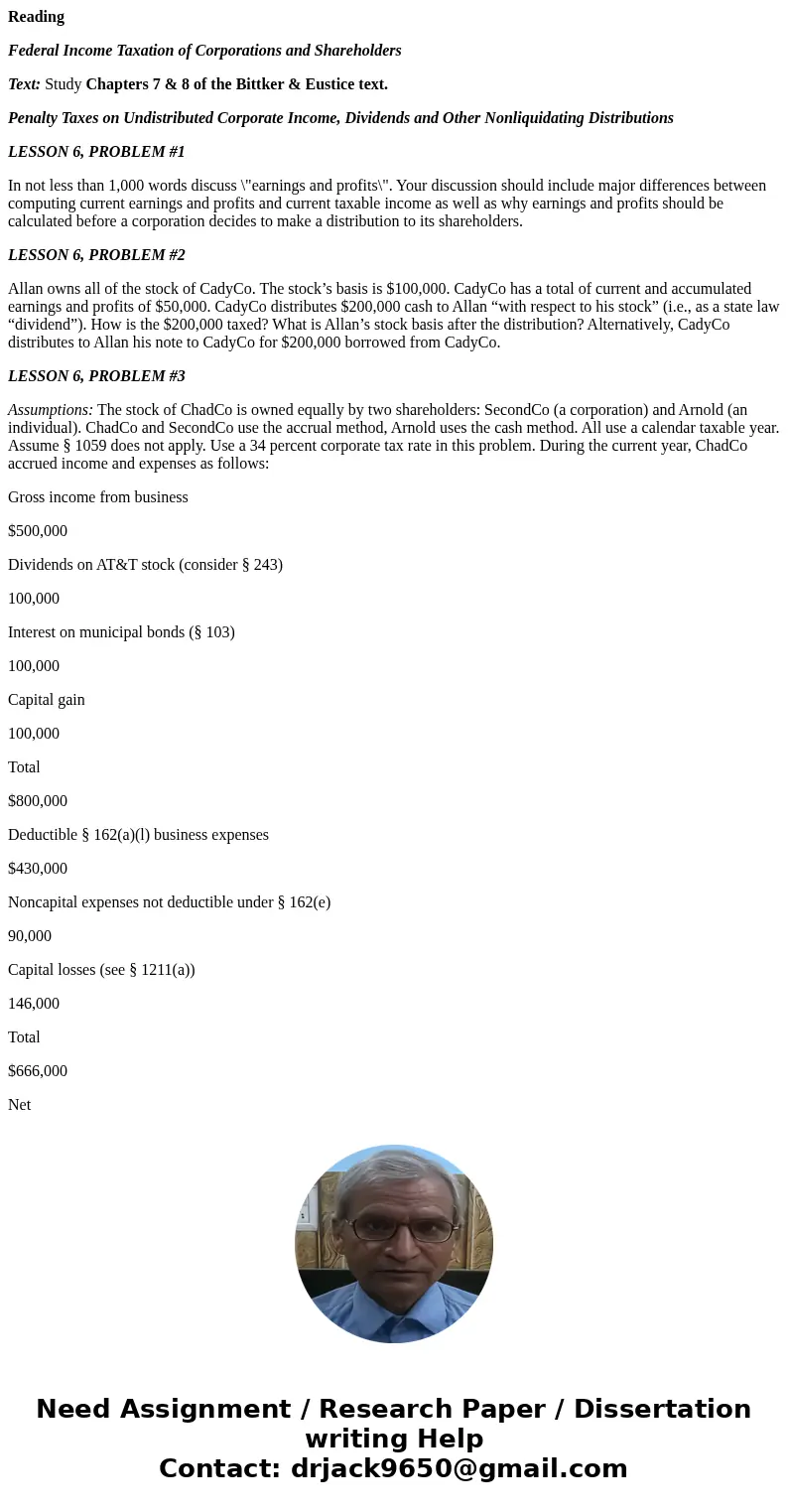 Reading Federal Income Taxation of Corporations and Shareholders Text: Study Chapters 7 & 8 of the Bittker & Eustice text. Penalty Taxes on Undistribute
