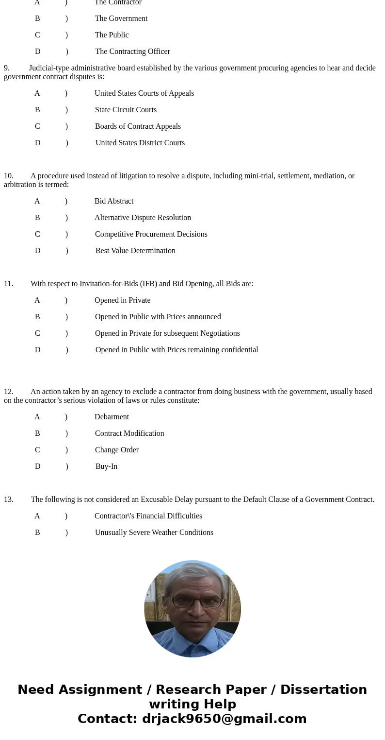 SUBJECT: FEDERAL CONTRACTING Instructions Answer Directly You can highlight, bold or underline multiple choice and true/false answers and type-in essay response