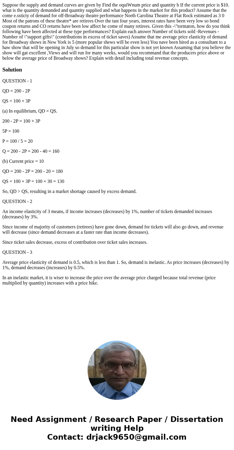  Suppose the supply and demand curves are given by Find the oquiWnum price and quantity b If the current price is $10. what is the quantity demanded and quantit