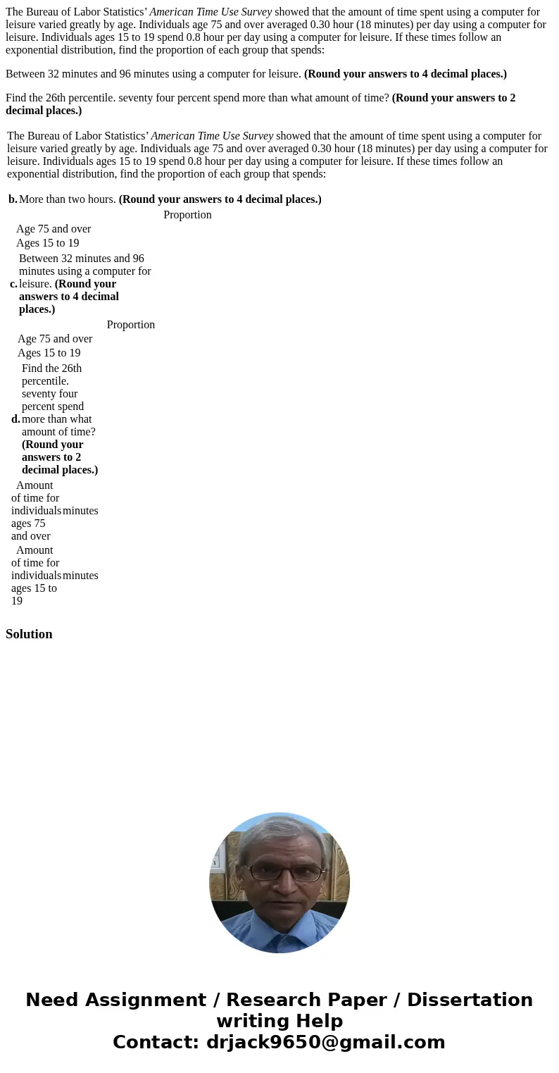 The Bureau of Labor Statistics’ American Time Use Survey showed that the amount of time spent using a computer for leisure varied greatly by age. Individuals ag