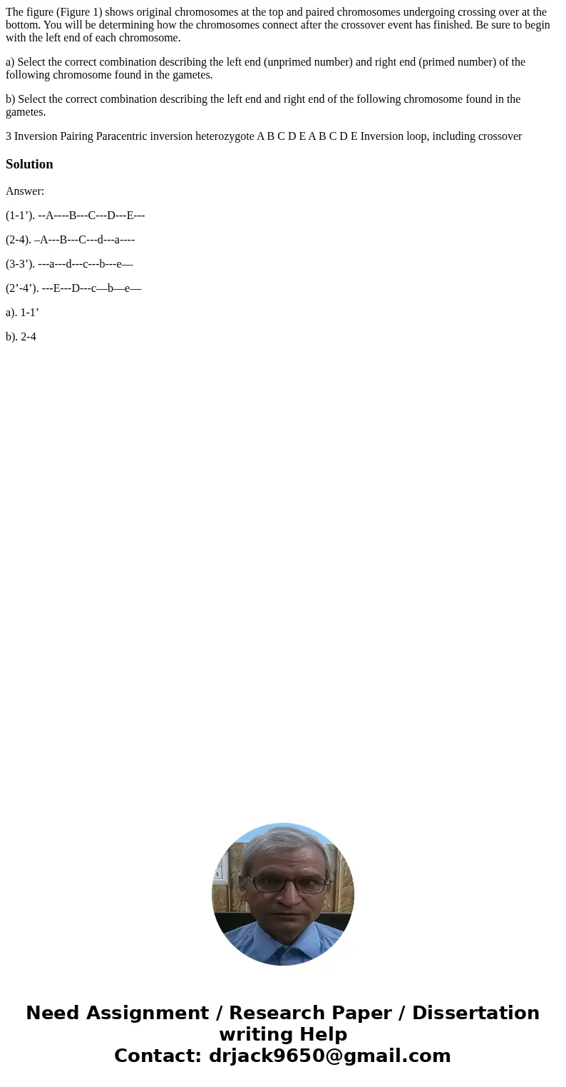 The figure (Figure 1) shows original chromosomes at the top and paired chromosomes undergoing crossing over at the bottom. You will be determining how the chrom The figure (Figure 1) shows original chromosomes at the top and paired chromosomes undergoing crossing over at the bottom. You will be determining how the chrom