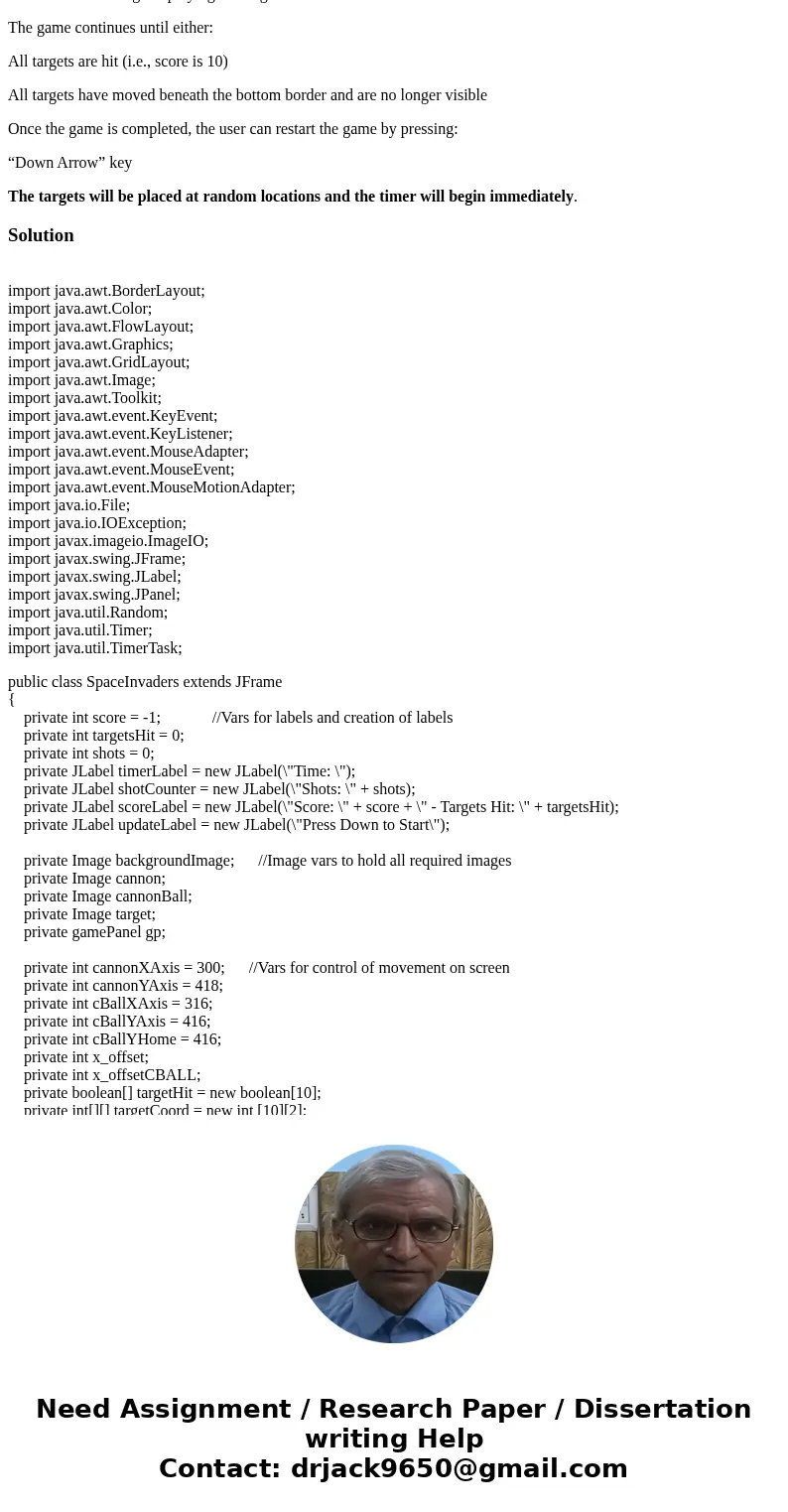 The following GUI is displayed once the application starts: The suggested size of the GUI is 640x480. There are 10 targets displayed with random x/y values with The following GUI is displayed once the application starts: The suggested size of the GUI is 640x480. There are 10 targets displayed with random x/y values with