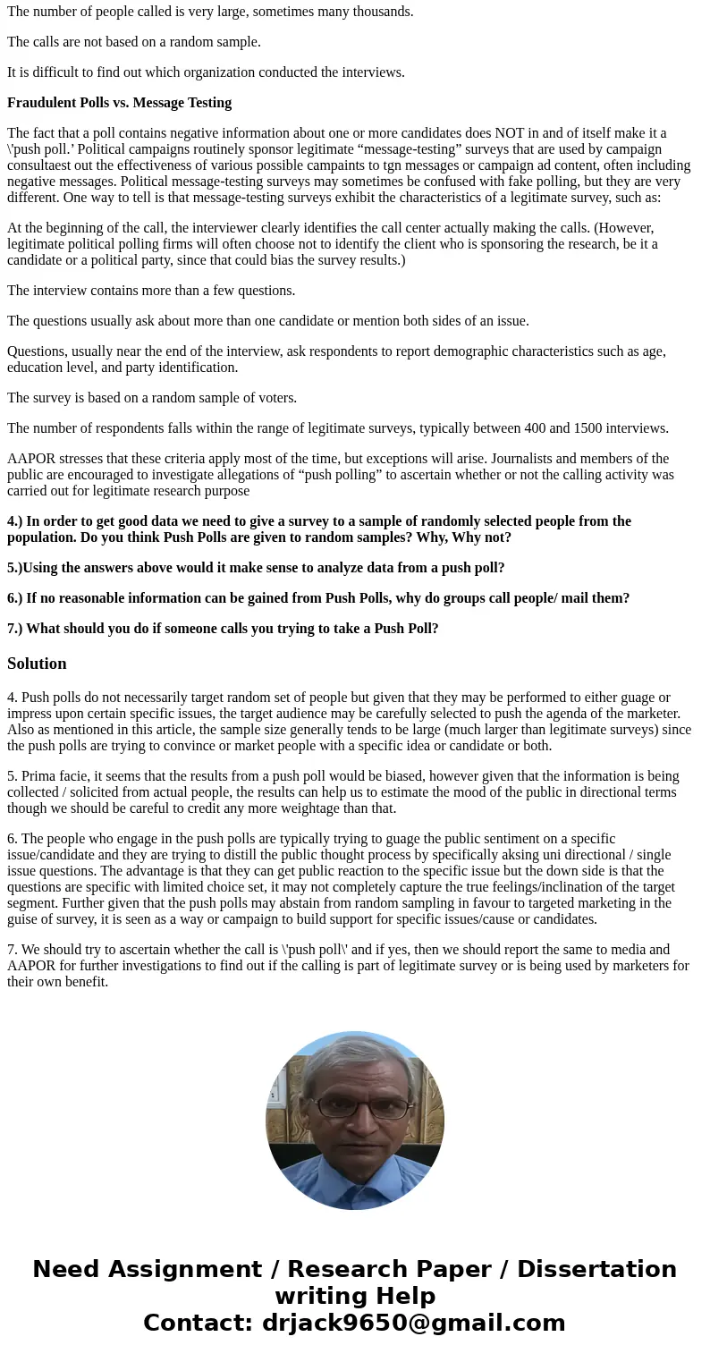 The problem of so-called “push polls” When advocacy calls are made under the guise of research This statement from AAPOR, American Association for Public Opinio The problem of so-called “push polls” When advocacy calls are made under the guise of research This statement from AAPOR, American Association for Public Opinio
