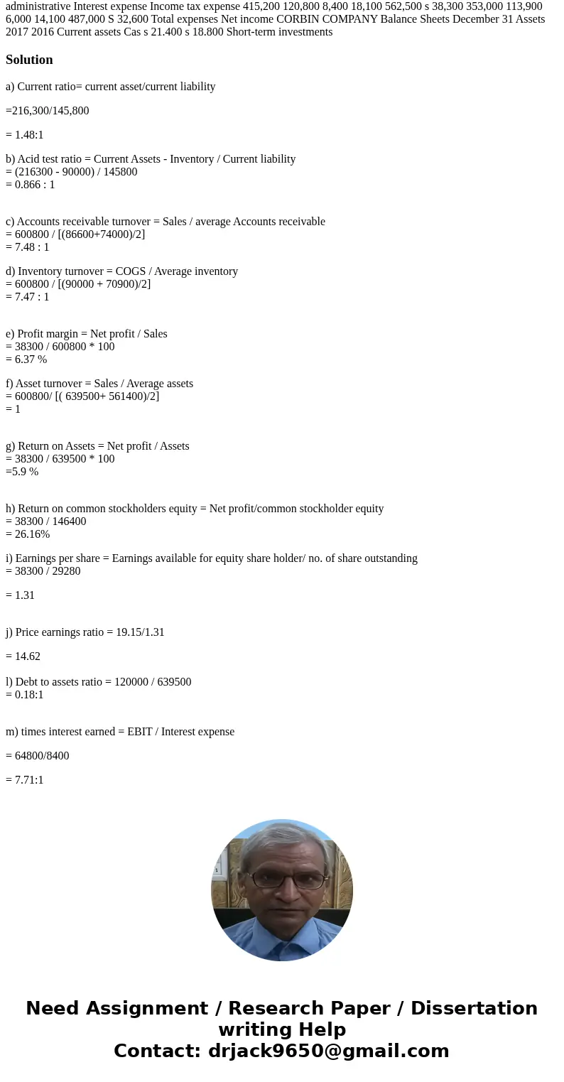 Weygandt, Managerial Accounting, 7e Assignment ntGradebook ORION Downloadable eTextbook Problem 14-6A The comparative statements of Corbin Company are presente  Weygandt, Managerial Accounting, 7e Assignment ntGradebook ORION Downloadable eTextbook Problem 14-6A The comparative statements of Corbin Company are presente