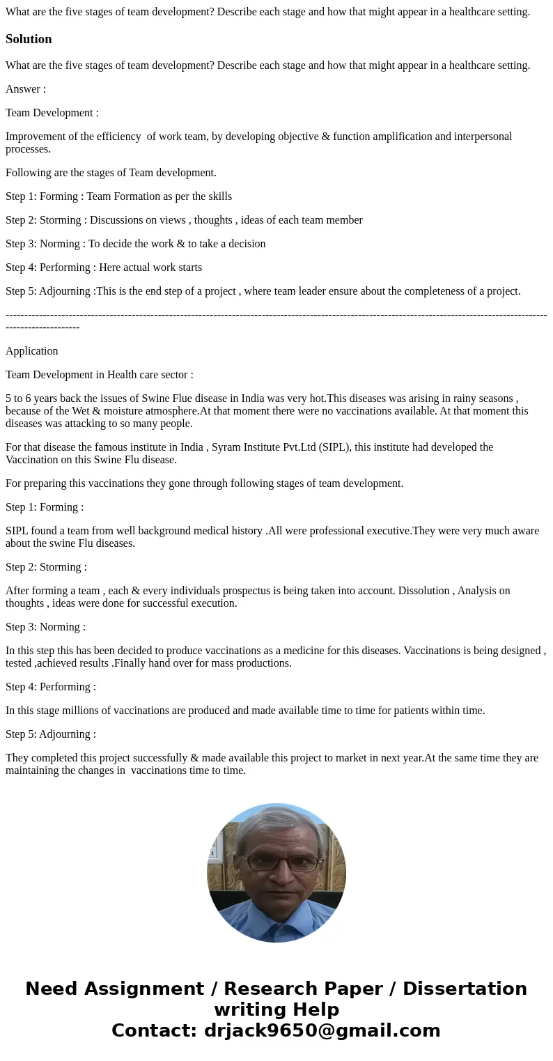 What are the five stages of team development? Describe each stage and how that might appear in a healthcare setting.SolutionWhat are the five stages of team dev What are the five stages of team development? Describe each stage and how that might appear in a healthcare setting.SolutionWhat are the five stages of team dev