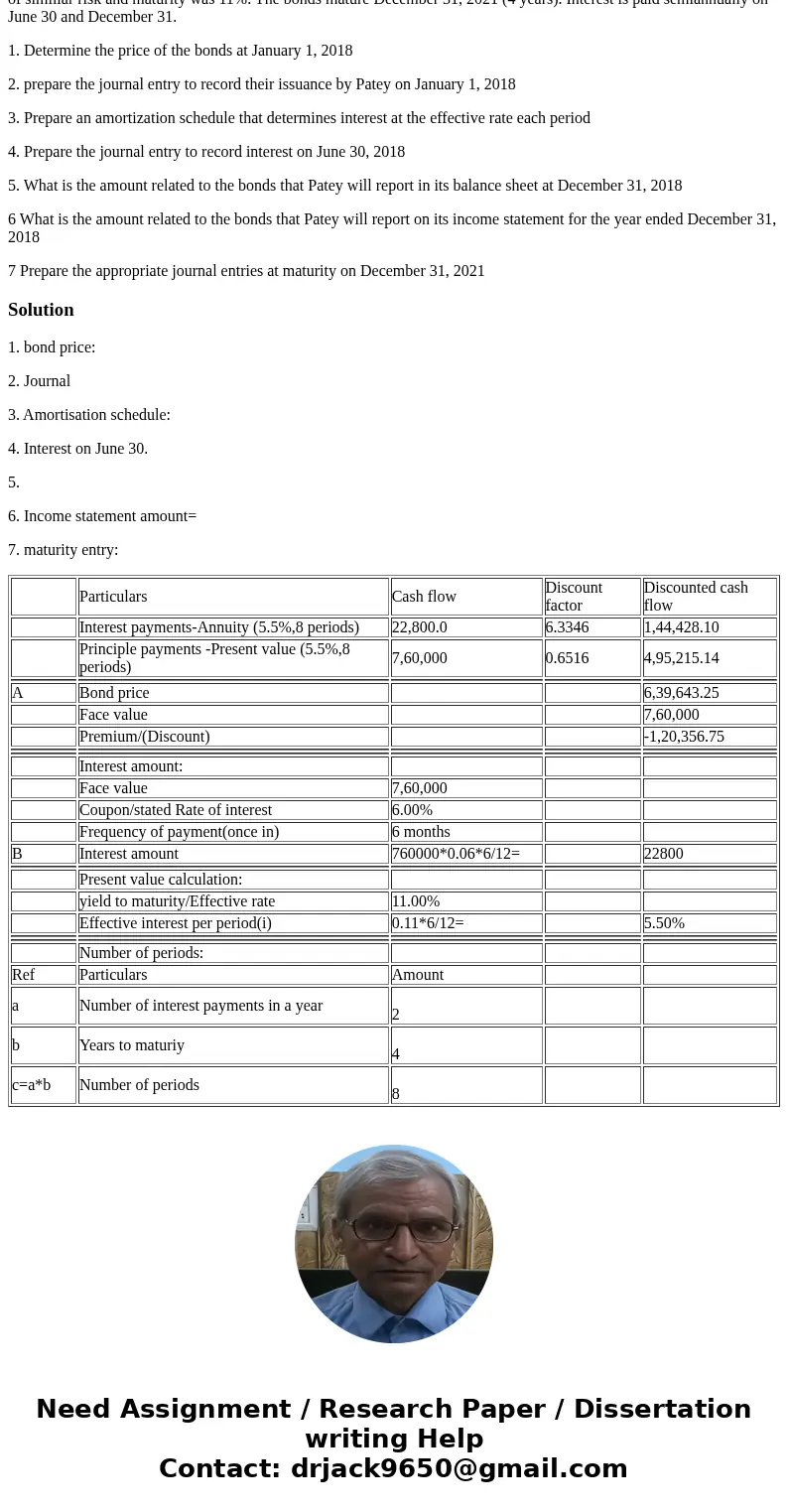 When Patey Pontoons issued a 6% bonds on January 1, 2018, with a face amount of 760,000, the market yield for bonds of similiar risk and maturity was 11%. The b When Patey Pontoons issued a 6% bonds on January 1, 2018, with a face amount of 760,000, the market yield for bonds of similiar risk and maturity was 11%. The b