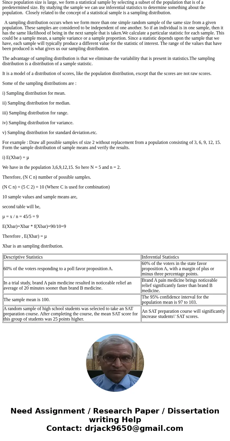 Why are sampling distributions important to the study of inferential statistics? demonstrate your understanding by providing an example distribution from an are