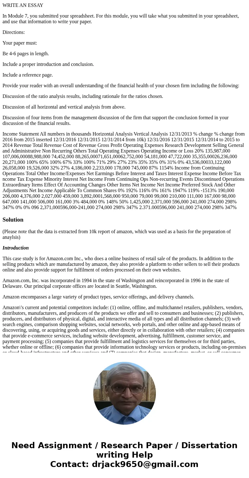 WRITE AN ESSAY In Module 7, you submitted your spreadsheet. For this module, you will take what you submitted in your spreadsheet, and use that information to w