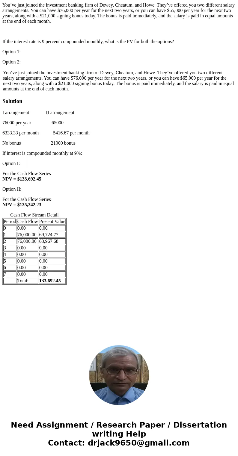 You’ve just joined the investment banking firm of Dewey, Cheatum, and Howe. They’ve offered you two different salary arrangements. You can have $76,000 per year
