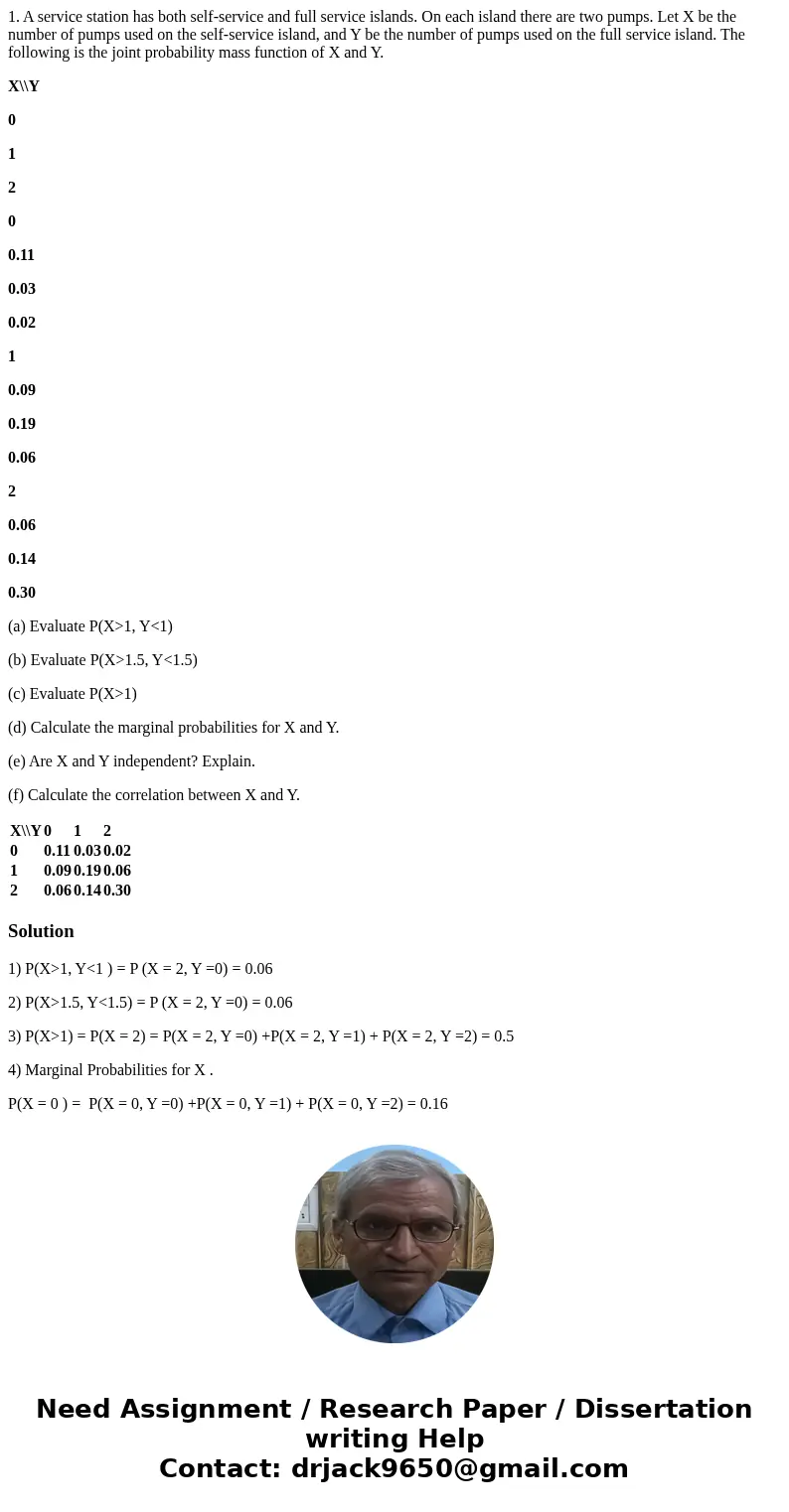 1. A service station has both self-service and full service islands. On each island there are two pumps. Let X be the number of pumps used on the self-service i 1. A service station has both self-service and full service islands. On each island there are two pumps. Let X be the number of pumps used on the self-service i
