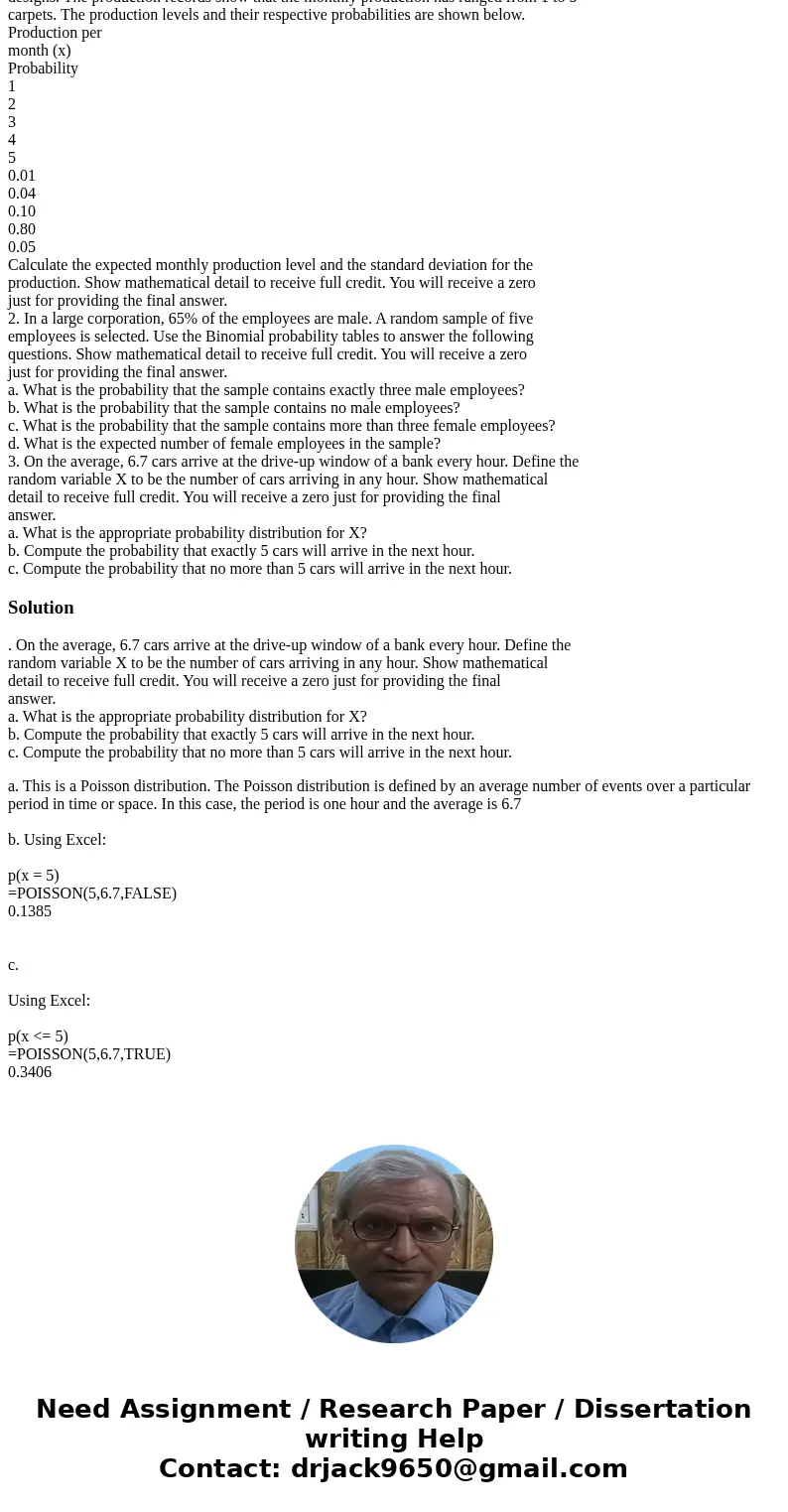 1. Oriental Reproductions, Inc. is a company that produces handmade carpets with oriental designs. The production records show that the monthly production has r