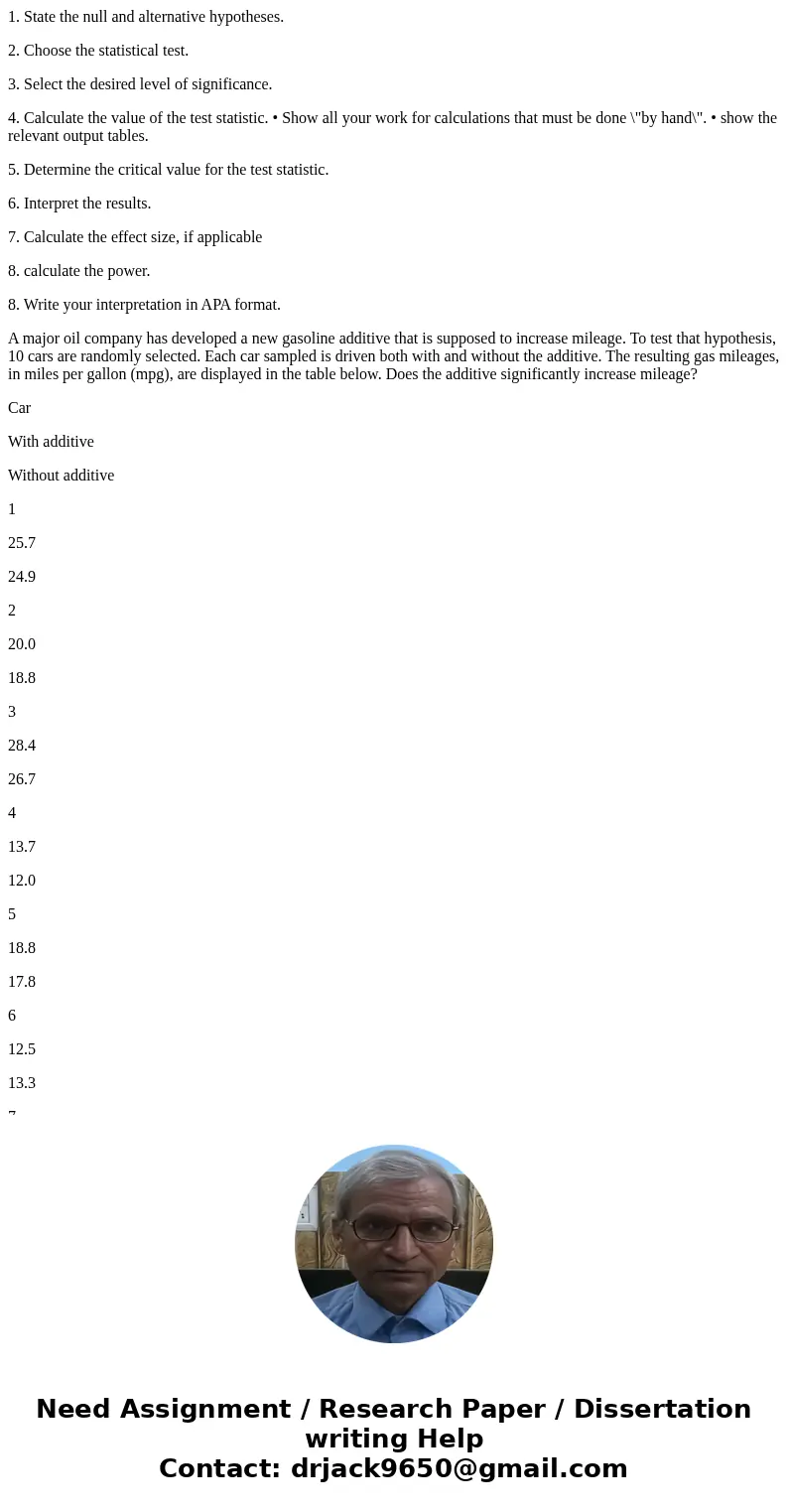 1. State the null and alternative hypotheses. 2. Choose the statistical test. 3. Select the desired level of significance. 4. Calculate the value of the test st