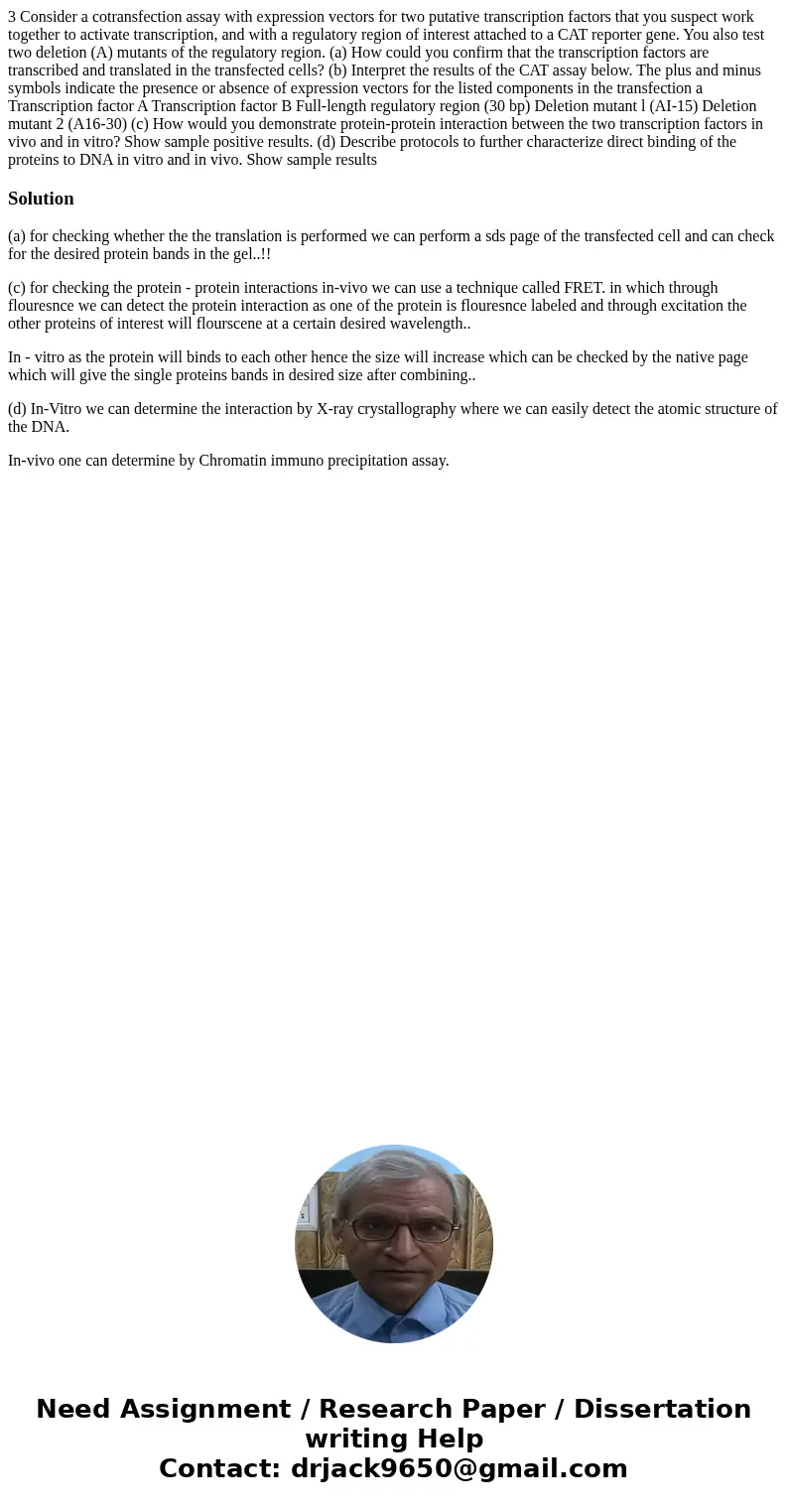3 Consider a cotransfection assay with expression vectors for two putative transcription factors that you suspect work together to activate transcription, and   3 Consider a cotransfection assay with expression vectors for two putative transcription factors that you suspect work together to activate transcription, and