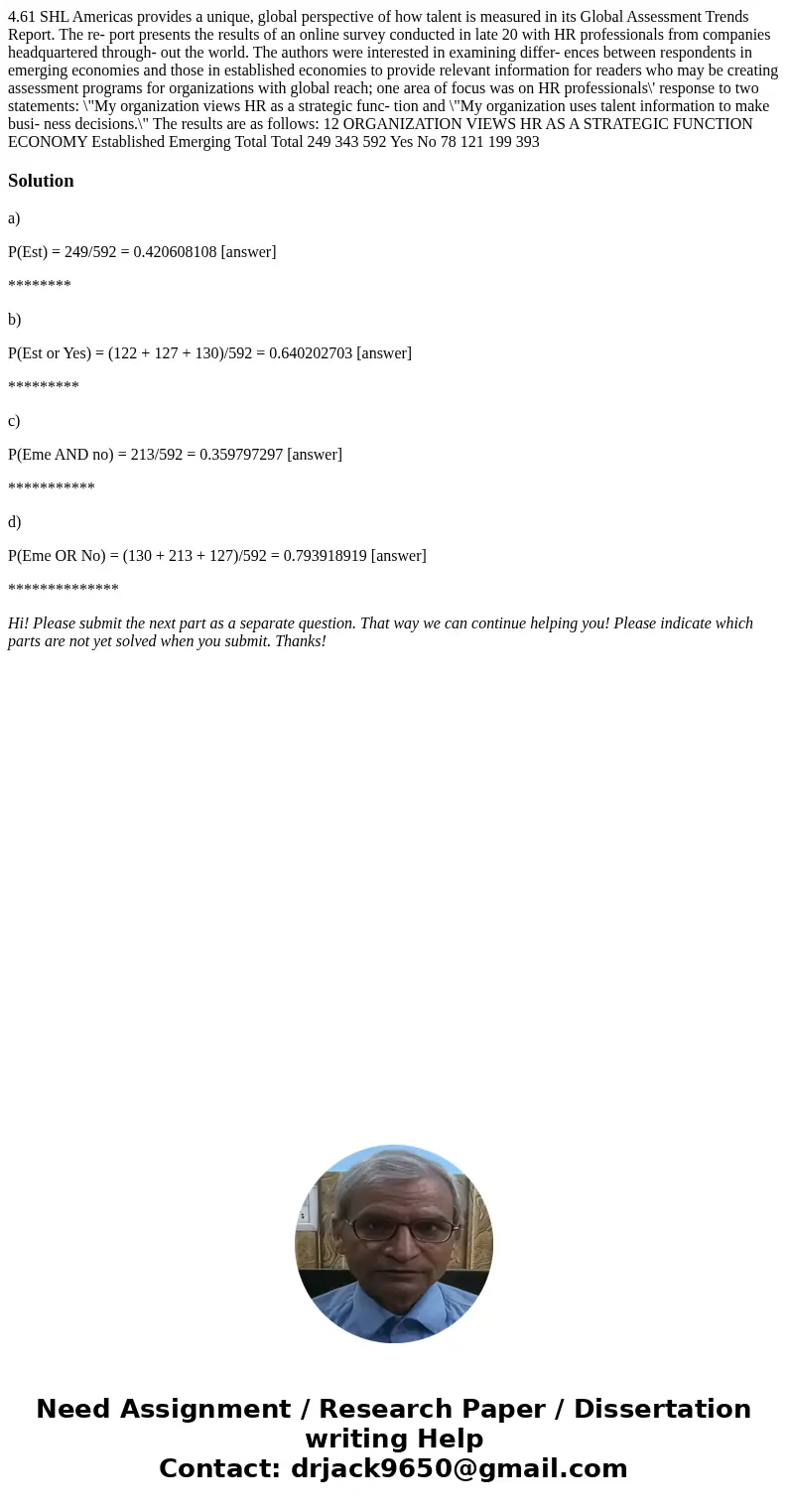  4.61 SHL Americas provides a unique, global perspective of how talent is measured in its Global Assessment Trends Report. The re- port presents the results of 