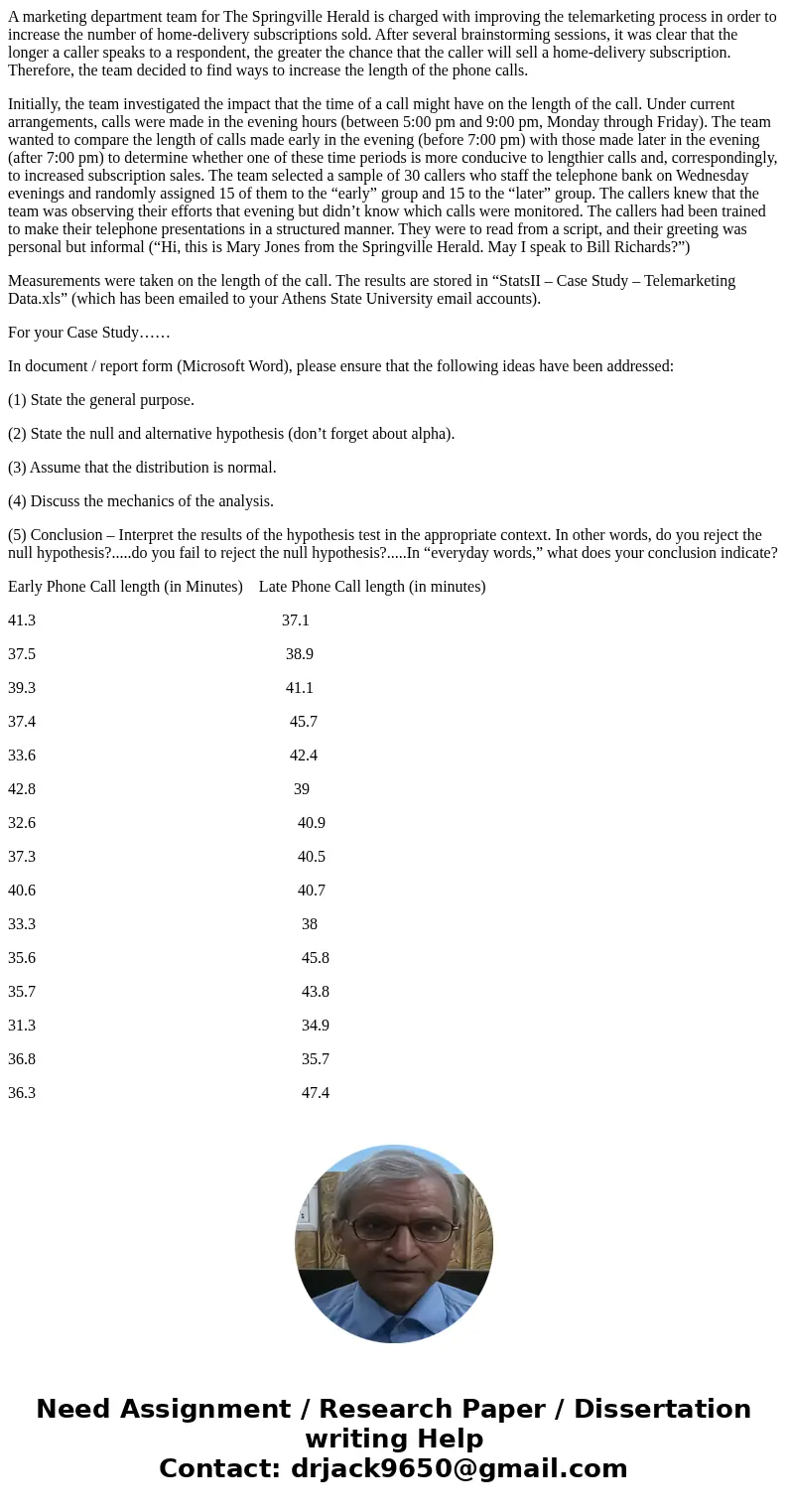A marketing department team for The Springville Herald is charged with improving the telemarketing process in order to increase the number of home-delivery subs