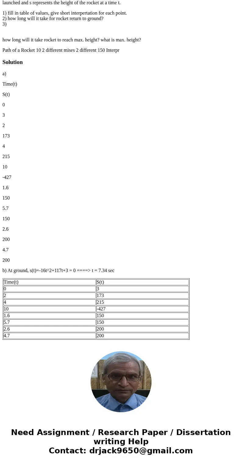 a model rocket is launched with an initial velocity of 117 feet per second from the height of 3 feet. the function s(t)=-16t^2+117t+3 models the path of the roc a model rocket is launched with an initial velocity of 117 feet per second from the height of 3 feet. the function s(t)=-16t^2+117t+3 models the path of the roc