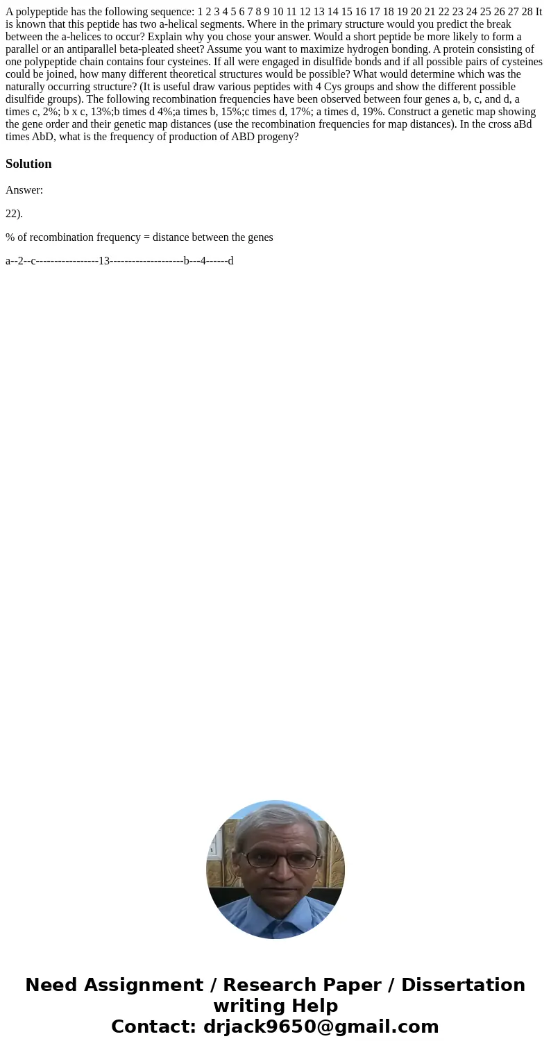  A polypeptide has the following sequence: 1 2 3 4 5 6 7 8 9 10 11 12 13 14 15 16 17 18 19 20 21 22 23 24 25 26 27 28 It is known that this peptide has two a-he