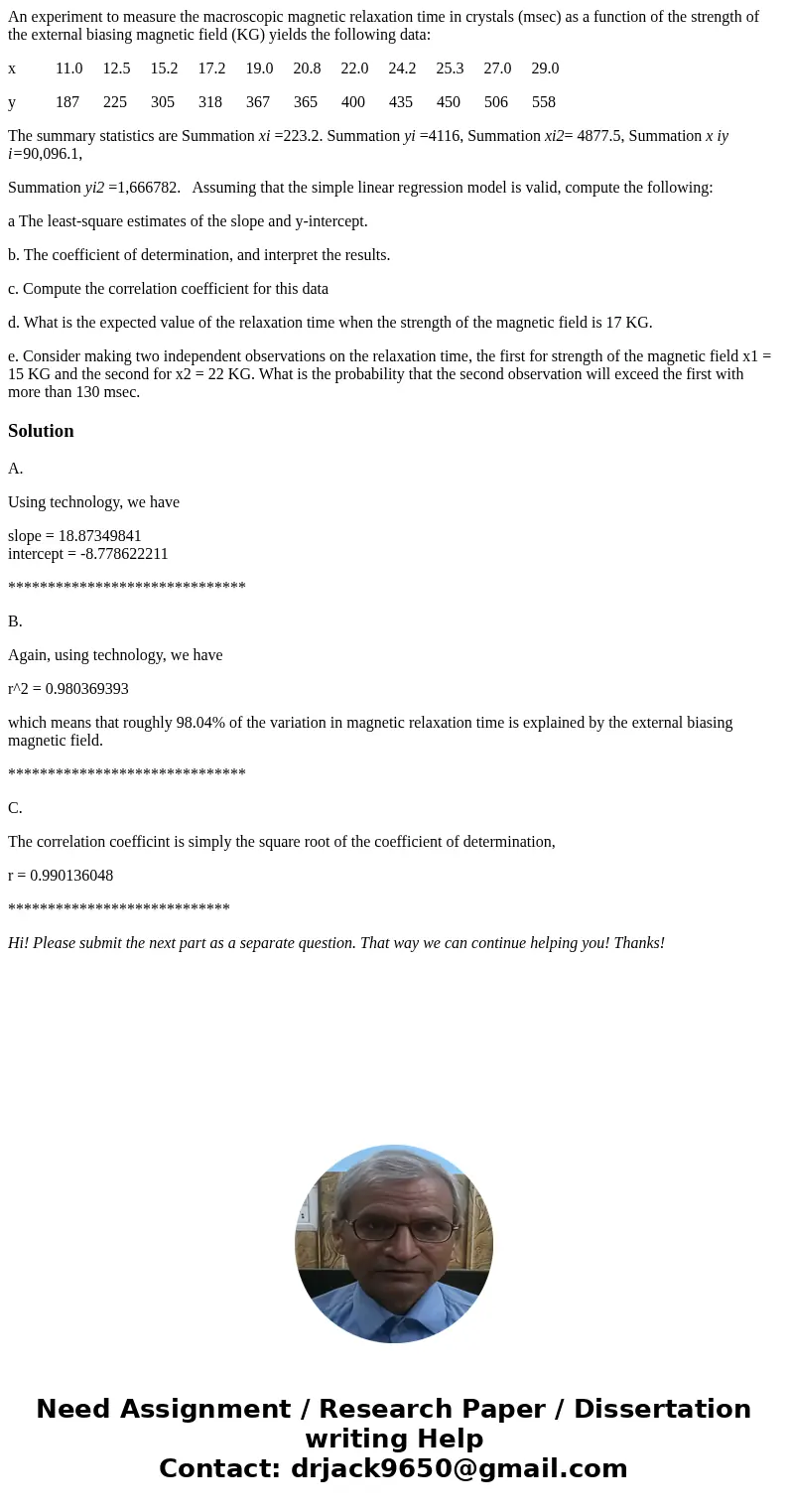 An experiment to measure the macroscopic magnetic relaxation time in crystals (msec) as a function of the strength of the external biasing magnetic field (KG) y An experiment to measure the macroscopic magnetic relaxation time in crystals (msec) as a function of the strength of the external biasing magnetic field (KG) y