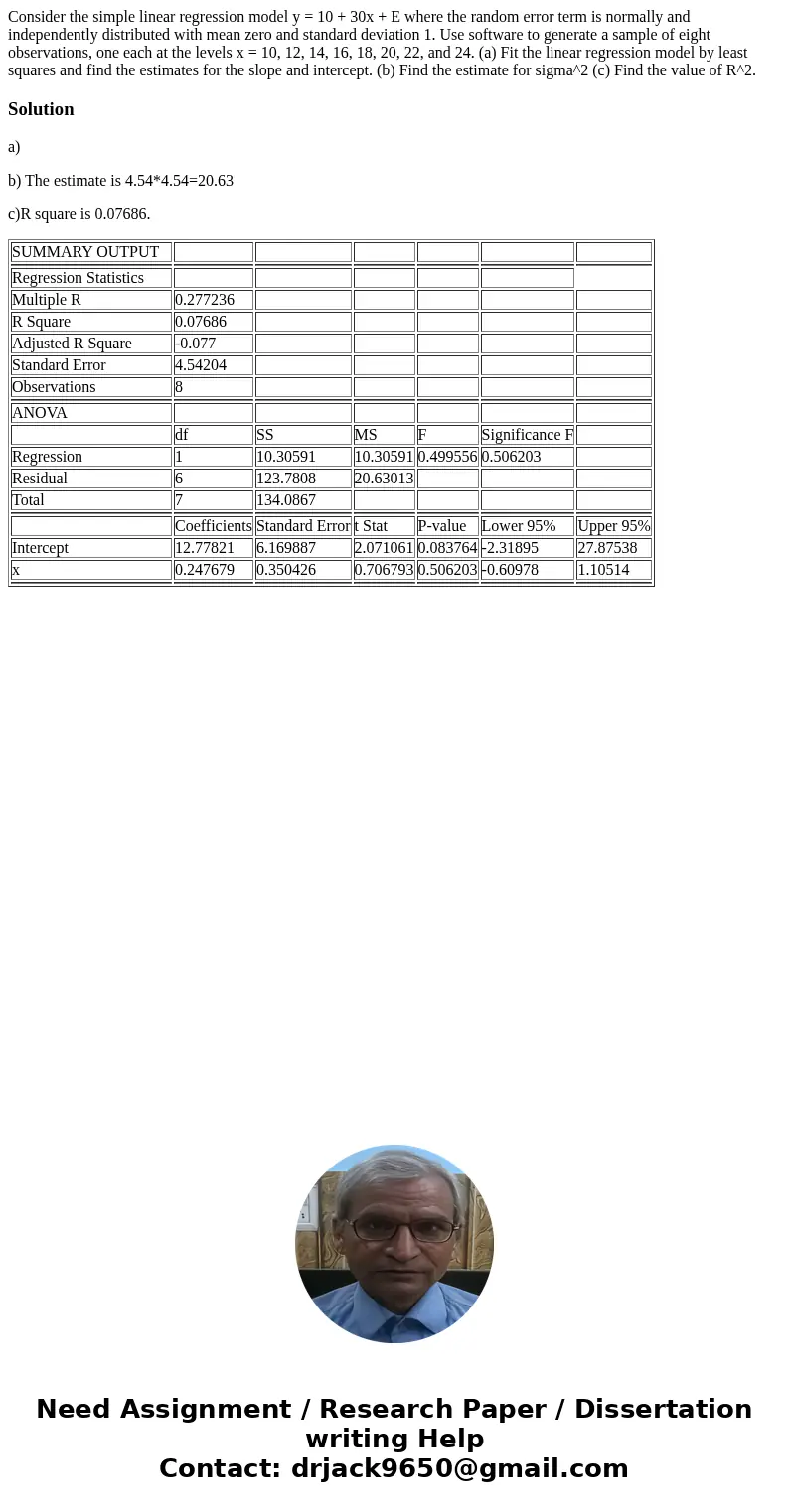  Consider the simple linear regression model y = 10 + 30x + E where the random error term is normally and independently distributed with mean zero and standard 