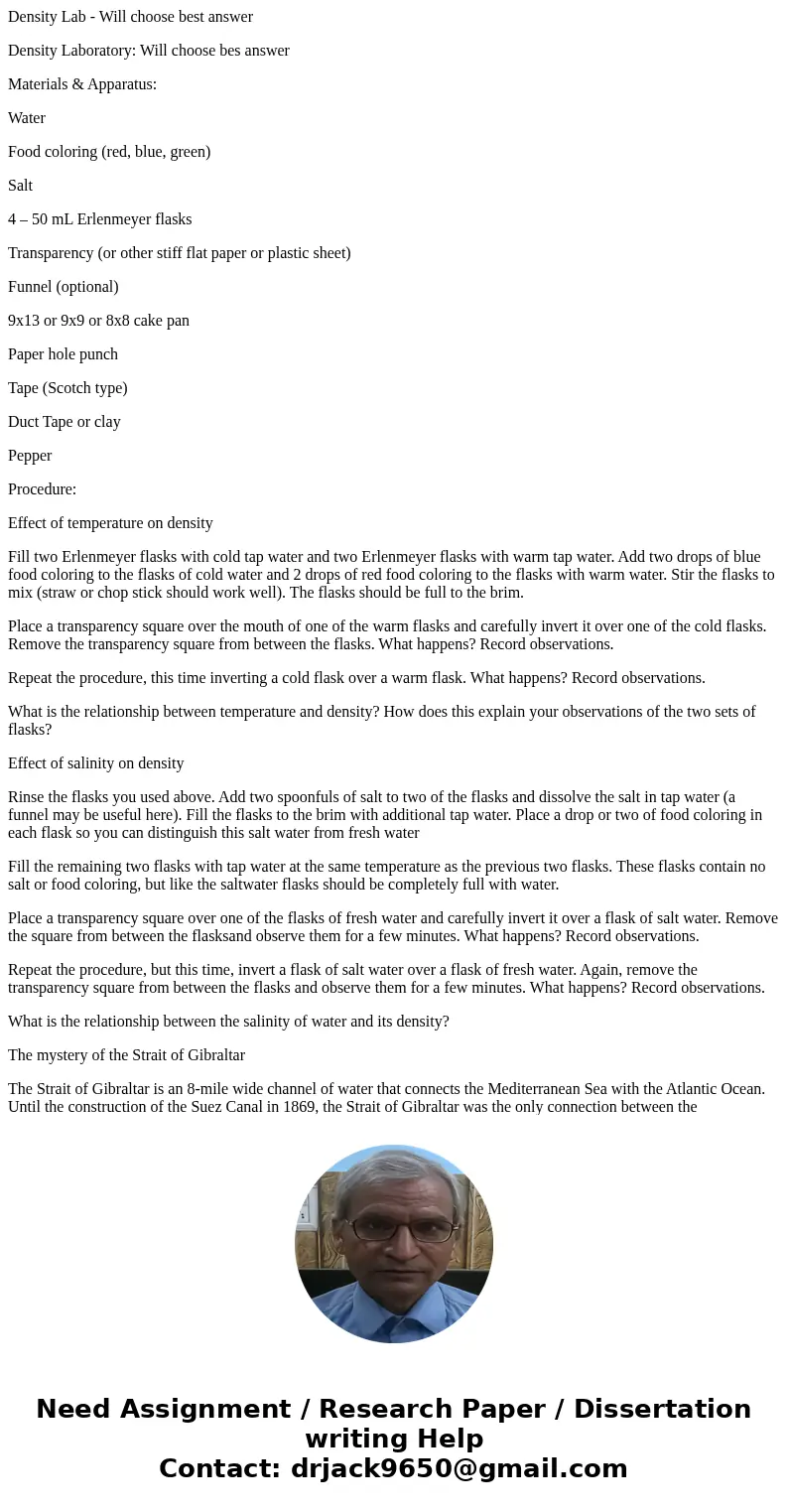 Density Lab - Will choose best answer Density Laboratory: Will choose bes answer Materials & Apparatus: Water Food coloring (red, blue, green) Salt 4 – 50 m