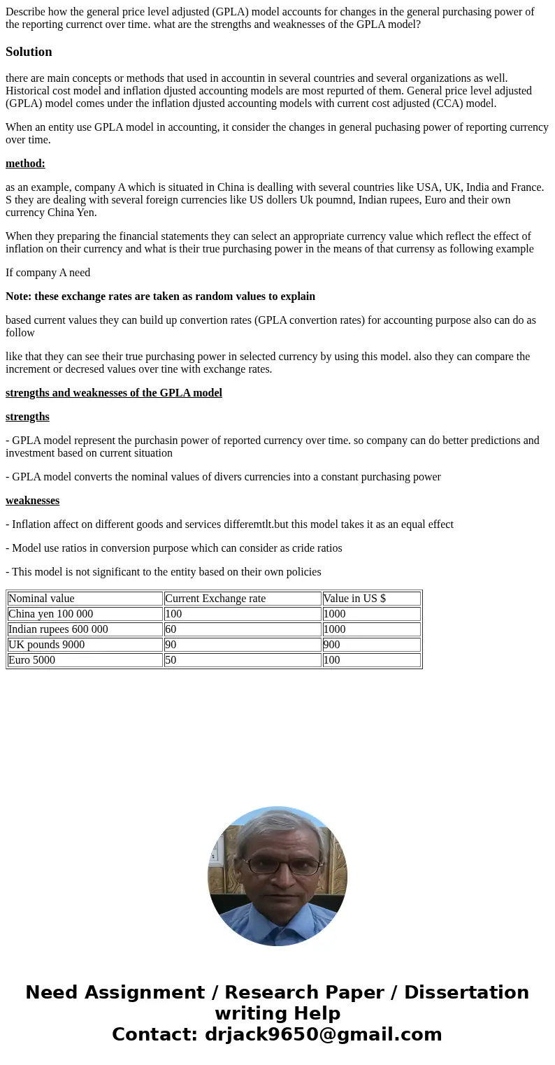 Describe how the general price level adjusted (GPLA) model accounts for changes in the general purchasing power of the reporting currenct over time. what are th