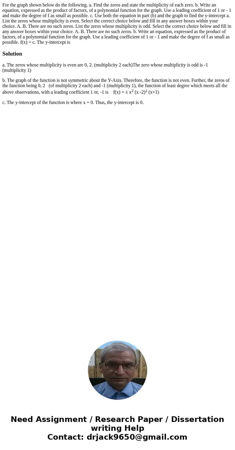 For the graph shown below do the following. a. Find the zeros and state the multiplicity of each zero. b. Write an equation, expressed as the product of factor  For the graph shown below do the following. a. Find the zeros and state the multiplicity of each zero. b. Write an equation, expressed as the product of factor