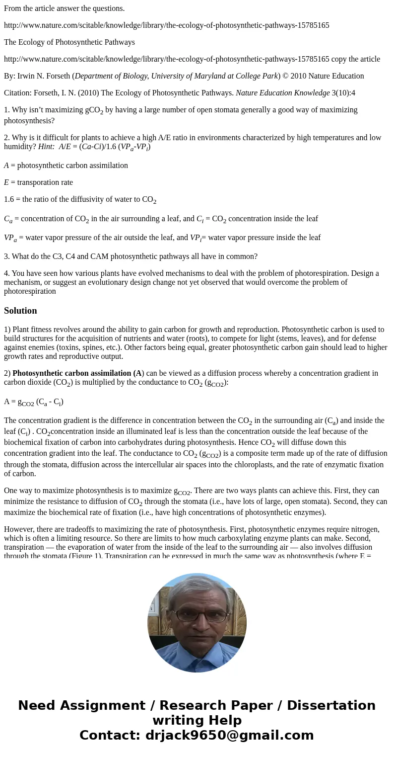 From the article answer the questions. http://www.nature.com/scitable/knowledge/library/the-ecology-of-photosynthetic-pathways-15785165 The Ecology of Photosynt From the article answer the questions. http://www.nature.com/scitable/knowledge/library/the-ecology-of-photosynthetic-pathways-15785165 The Ecology of Photosynt