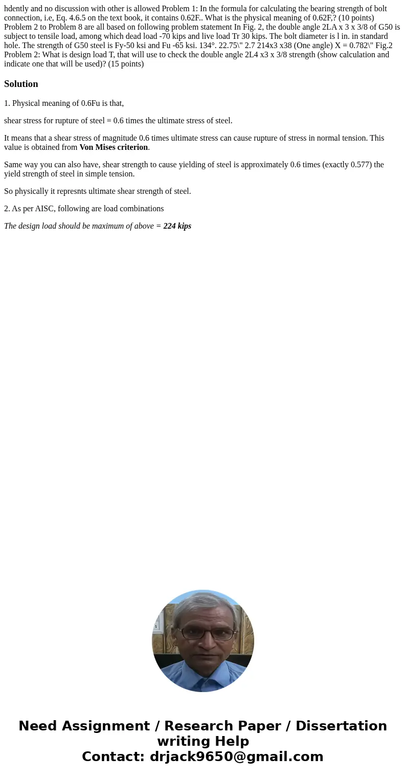 hdently and no discussion with other is allowed Problem 1: In the formula for calculating the bearing strength of bolt connection, i.e, Eq. 4.6.5 on the text b  hdently and no discussion with other is allowed Problem 1: In the formula for calculating the bearing strength of bolt connection, i.e, Eq. 4.6.5 on the text b