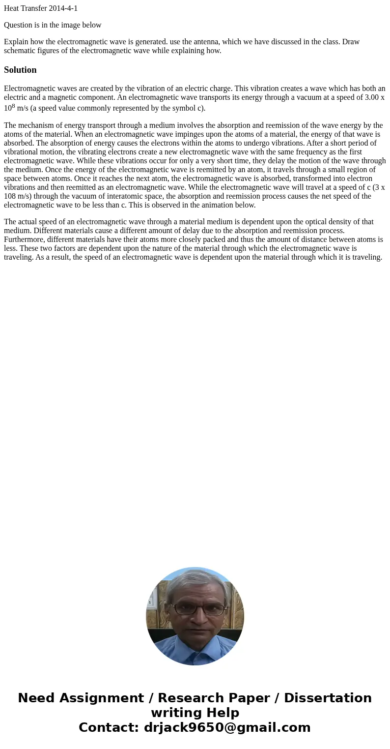 Heat Transfer 2014-4-1 Question is in the image below Explain how the electromagnetic wave is generated. use the antenna, which we have discussed in the class. 