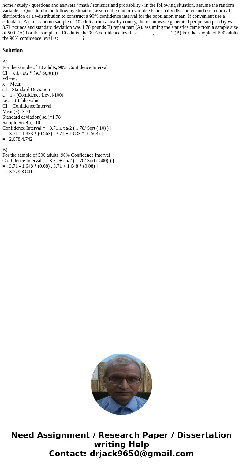 home / study / questions and answers / math / statistics and probability / in the following situation, assume the random variable ... Question in the following 