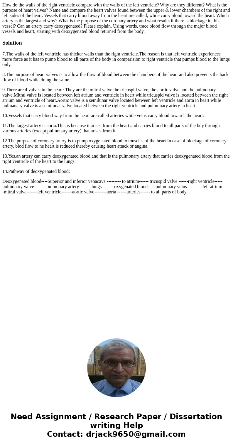  How do the walls of the right ventricle compare with the walls of the left ventricle? Why are they different? What is the purpose of heart valves? Name and com