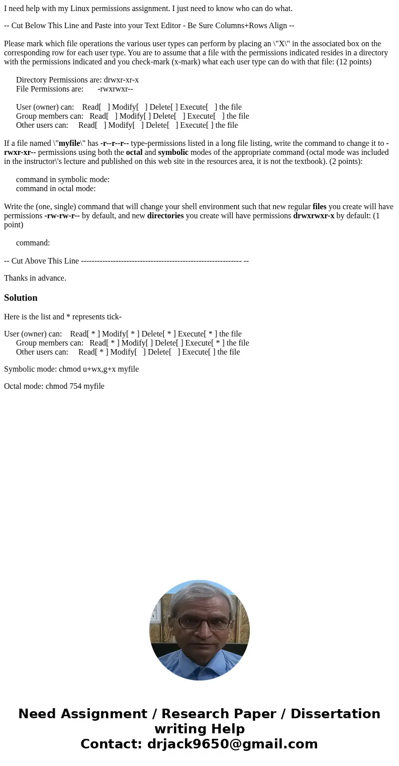 I need help with my Linux permissions assignment. I just need to know who can do what. -- Cut Below This Line and Paste into your Text Editor - Be Sure Columns+